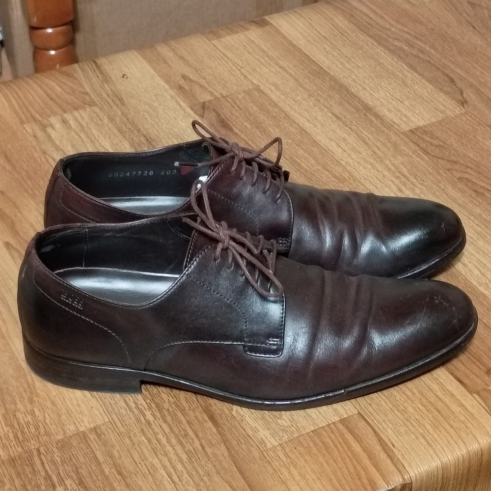 Hugo Boss Dress Shoes Made in Italy Brown Leather Oxford Sz 8